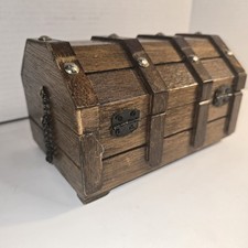 Vintage 1970’s Dark Wood Treasure Chest Jewelry Box Red Interior 