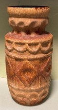 VINTAGE WEST GERMAN POTTERY BAY VASE 92-20 DEEP RELIEF PATTERN - EARTH TONES EUC
