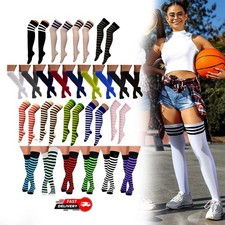 High Over the Knee Socks Striped Plain Long Thigh High OTK Socks UK SIZE 4-6