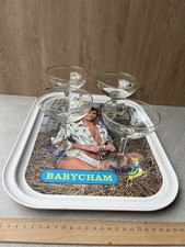 BABYCHAM 1970s advertising reclame pub  tray melamine plateau Pinup + 4 glasses