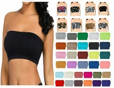 Ladies Plain/Printed Boobtube Strapless Bandeau Elastic Stretch Bra Crop Top