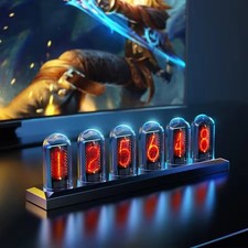 RGB Nixie Tube Clock LED Glows IPS Color Screen DIY Analog Digital Clock Desk UK