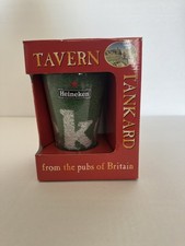 Vintage Heineken Tavern Tankard Set 1 Pint Glass, Bar Towel, Beer Mats