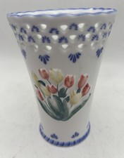 Porcelain Blue Delft Hand Painted 5” Vase Tulips