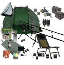 2 Rod Carp Fishing Set Up Kit 10 ft Rods Reels Chair net shelter TACKLE PACK