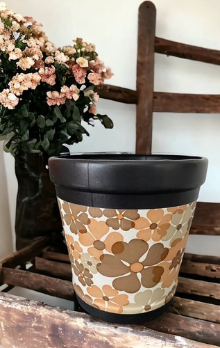 Waste paper bin brown floral - waste,