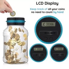 Electronic Digital LCD Coin Counter Counting Jar Money Saving Piggy Bank 1.8L