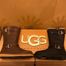 New Womens UGG Kensington Sheepskin Motorcycle Buckle Boot Winter Brown or Black
