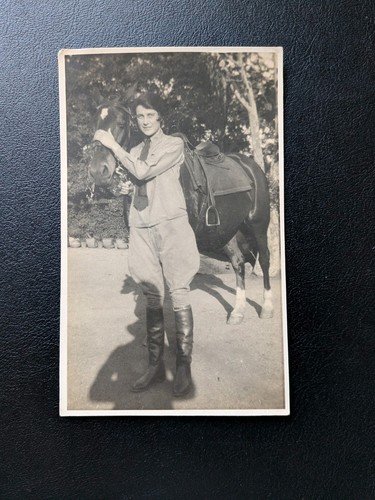 Vintage rppc woman with - with, horse