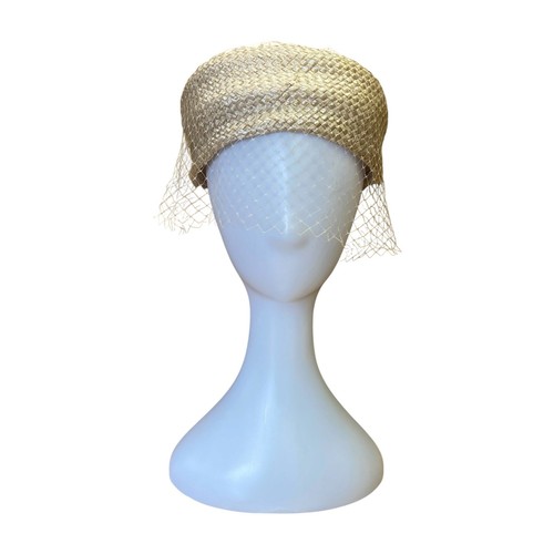 1950s cream straw - straw, pillbox