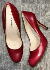 LK BENNETT DESIGNER WOMEN’S RED LEATHER COURT HIGH HEELS SHOES UK 4.5 EU 37.5 