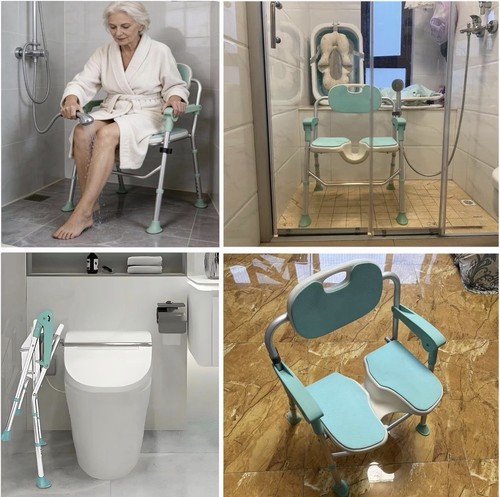 Folding shower chair with - folding, arms