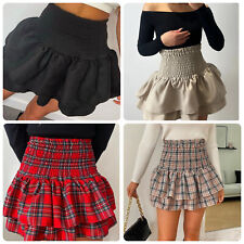 Women Frill Mini RaRa Skirt Ladies Tartan Check Pleat Gathering Mini Party Skirt