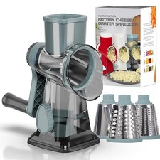 3-in-1 Rotary Cheese Grater Manual Slicer for Veggies, Nuts & Parmesan Cheese