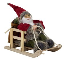 Traditional Santa Claus on Wooden Sleigh | Rustic Father Christmas Figurine
