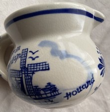 Vintage Delft Blue & Cream Milk Jug Tulips From Amsterdam Holland Windmill