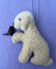 BEDLINGTON TERRIER  with  CHRISTMAS ROBIN - Part needle felted DOG