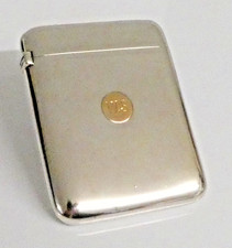 ANTIQUE EDWARDIAN SOLID STERLING SILVER & GOLD PUSH BUTTON CIGARETTE CARD CASE