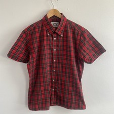 Brutus Shirt Mens XL Extra Large Trimfit Red Check Tartan Mod Short Sleeve Slim