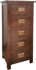 Chest of Drawers OAK 5 Drawers Cabinet Narrow Storage Organiser Unit with-Walnut