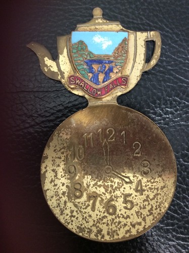 Vintage brass tea caddy - , spoon