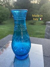 Vintage Vimax Aqua Blue Glass Vase Made In Italy 13” Tall With Original Sticker