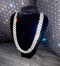 Mens Silver Iced Out Cuban Curb Link Cuban Chain Bracelet Bling 20 Inches UK