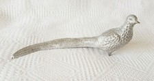 18cm Long ~ Pheasant ~ Bird ~ Silver Colour Metal ~ Ornament ~ 8cm Tall
