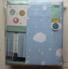 NEXT MOON STARS BLACKOUT THERMAL PENCIL PLEAT CURTAINS BLUE KIDS 117CM X 183CM