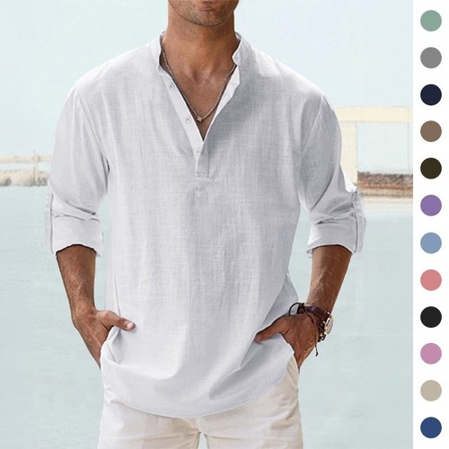 Mens casual linen shirt long - casual,