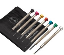 Watchmakers Screw Driver Set Of 7 With Anodised Top With Spare Blades In Pouch