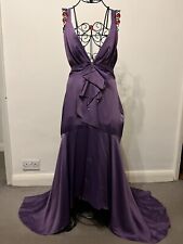 Temperley London Open Back Satin Bow Waist Maxi Evening Dress in Purple UK 12