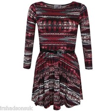 KIDS GIRLS NEW AZTEC MULTI COLOUR PRINT LEGGING MIDI SKATER DRESS T SHIRT TOP