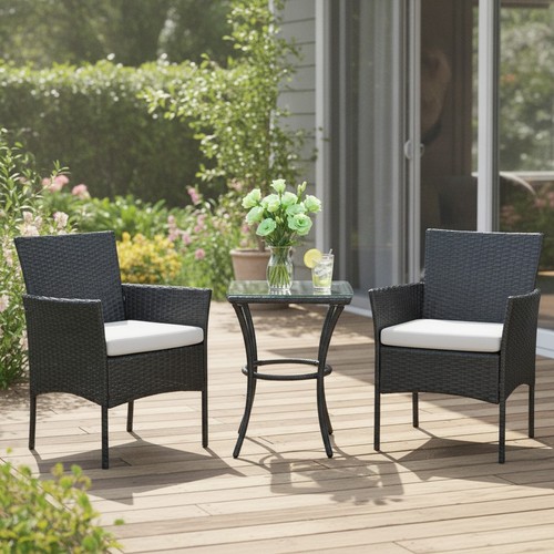 Black rattan bistro set - black, 3