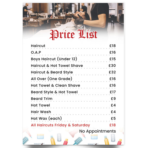 Barber shop price list poster - price,