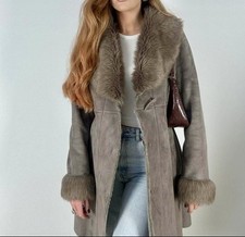 Ladies Taupe Grey Afghan Coat Size M