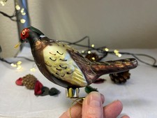 CHRISTMAS Glass Woodland Creatures Pheasant Bauble Clip on Tree Decoration