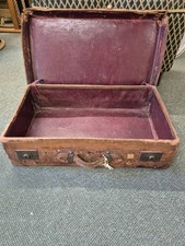 Vintage Brown Leather Suitcase Hand Luggage Travel Case Heavy