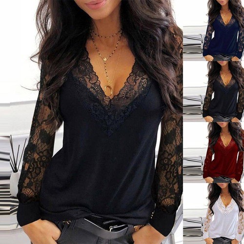 Womens lace neck blouse tops - lace,