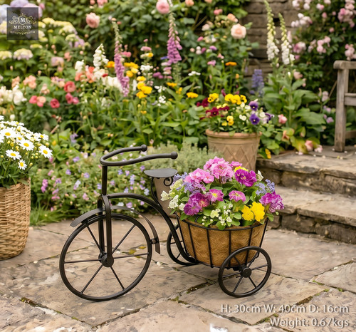 Bicycle planter black metal - bicycle,