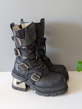 New Rock Boots Mid Calf Chunky Platform Silver Metallic Heel 373 Size 4
