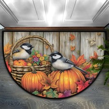 Pumpkin Bird Wood Maple Leaf Half Round Door Mat Non-Slip Soft Doormats for H...