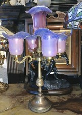 French Style Centre Piece Brass Electric 5 Arm candelabra Eridescent tulip Shade