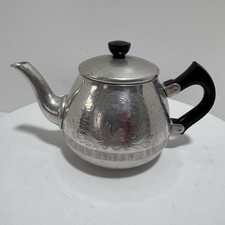 MCM Swan Brand Teapot Carlton Floral Aluminum 2 Cups Made In ENGLAND Vintage