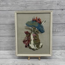 Framed Bunny Crewel Embroidery