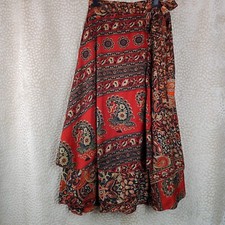Women's Skirt Brown Paisley Wrap Skirt Silk Blend Layered Best Fit Size UK 8-12