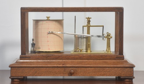 Antique oak barograph - by, short