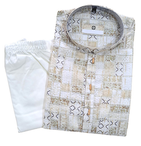 Mens golden off white kurta - white,