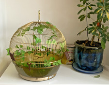 Vintage Large Globe Bird Cage Ferplast Italy Gold Retro Decorative 45cm Diameter