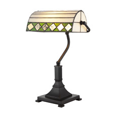 Designer Handmade Tiffany Bankers Lamp with Green and White Adjustable Shade ...
